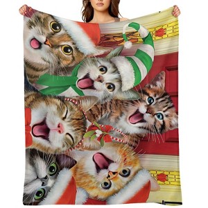 Christmas Cat Christmas Throw Blanket Soft Fleece Christmas Blanket Cozy Flannel Throw for Couch Bed 60x80 inches - 1 of 1