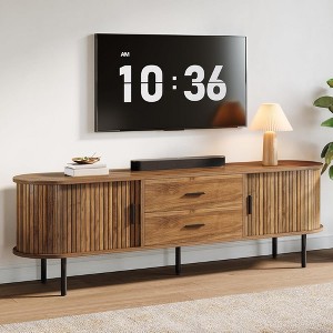 LOVSON  70.87" Walnut Mid-Century Modern Fluted TV Stand with Tambour Sliding Doors for Living Room - 1 of 4