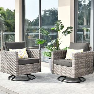 XIZZI Outdoor Rocking Chair 360 Degrees Swivel, Patio Bistro Set of 2, PE Rattan All Weather Outside Rocker Chair for Porch, Garden and Terrace - 1 of 4
