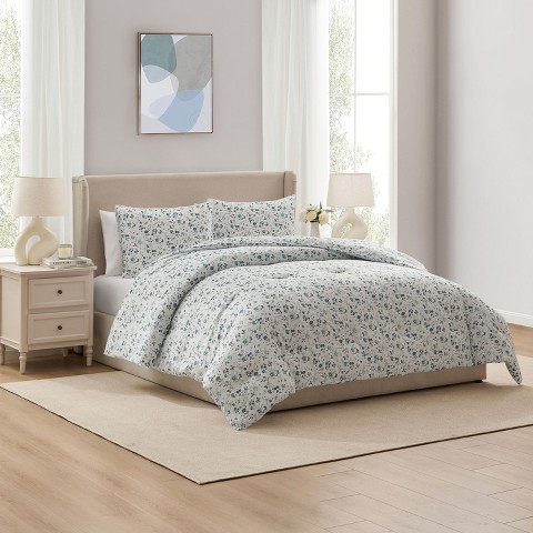 Nestl Modern Comforter, 3pc Floral Comforter Set, Queen Size Bedding Set - Green Floral