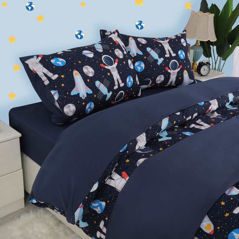 PiccoCasa Kids Polyester Microfiber Space Astronaut Pattern Duvet Cover Sets with 2 Pillowcases 5 Pcs, 3 of 6