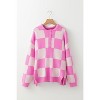 Pink Checkerboard Half Button Collared Drop Shoulder Sweater - 4 of 4
