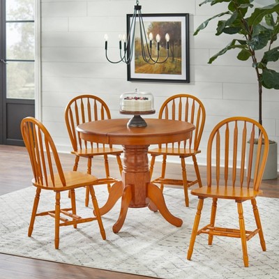 Brown Rubberwood Farmhouse Dining Set with Oval Table and 4 Chairs