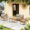 Outsunny 4 Pieces Acacia Wood Patio Furniture Set, Outdoor Sofa Conversation Set with Thickened Cushions, Slat Top Table for Backyard Garden, Teak - 2 of 4