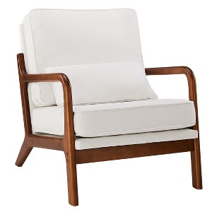 Sweetcrispy Mid-Century Modern Accent Chair Fabric Upholstered Armchair Wooden Sofa Chair | White - 1 of 4