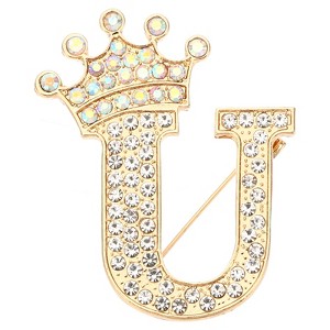 Unique Bargains Women Rhinestone Initial Alphabet Badges Pins and Clips - 1 of 4