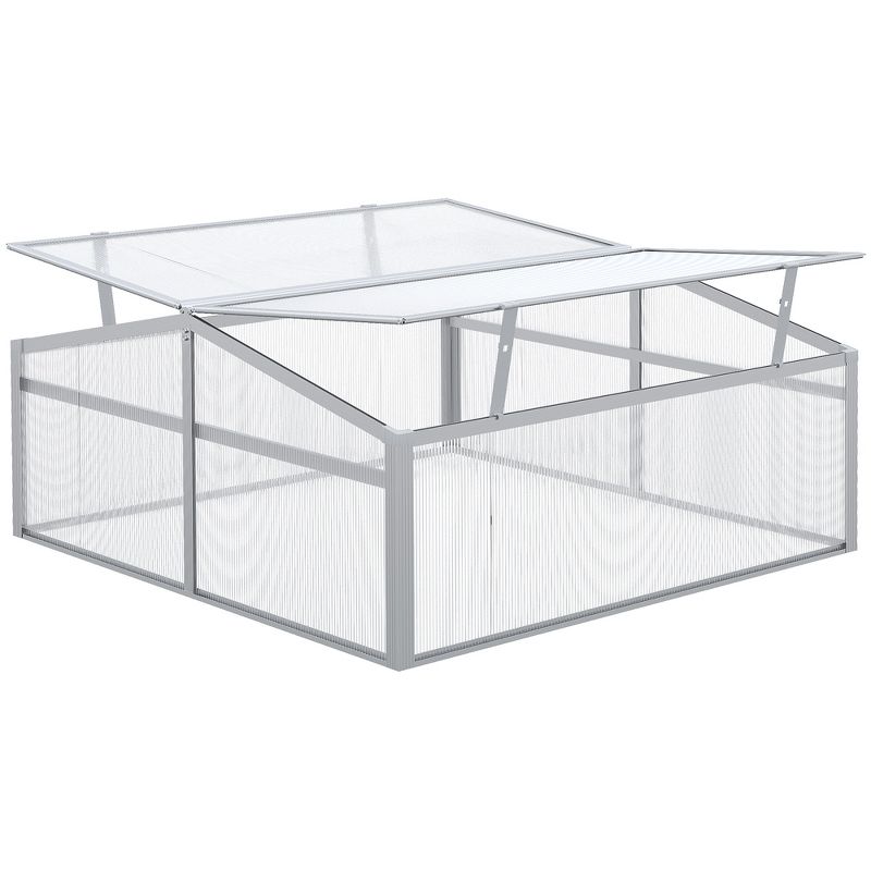 Outsunny 39" Aluminum Vented Cold Frame Mini Greenhouse Kit with Adjustable Roof, Polycarbonate Panels, & Strong Design, Silver, 4 of 7