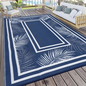Outdoor Rug Waterproof Plastic Straw Rug Portable Camping Rug Leaves Pattern Outdoor Carpet for RV Porch Deck Camper Balcony Backyard - 1 of 4