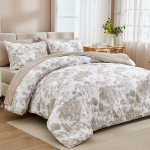 BAGOKIE 7 PCS Bed in a Bag Flower Reversible Comforter with Sheets Bedding Set - 1 of 4
