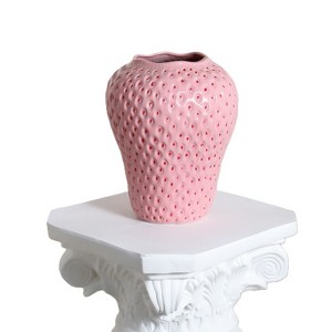 NotArt Handmade Ceramic Glazed Strawberry Vase - Modern Simple Style for Hydroponic Flowers, - 1 of 4