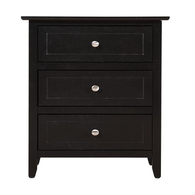GlasFlength Nightstands Modern Three Drawer Bedside Table with Metal Handles Elegant Design for Bedroom Storage, Black, 19"*15"*25"