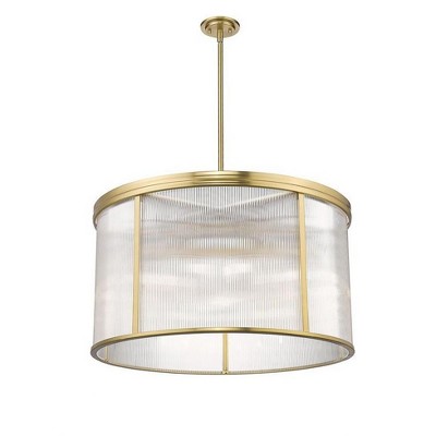 Modern Gold 9-Light Drum Chandelier with Ribbed Glass