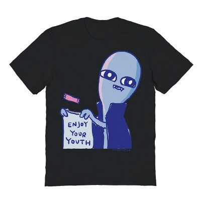 Rerun Island Men's Strange Planet: Enjoy Your Youth Halloween Short Sleeve Graphic Cotton T-Shirt