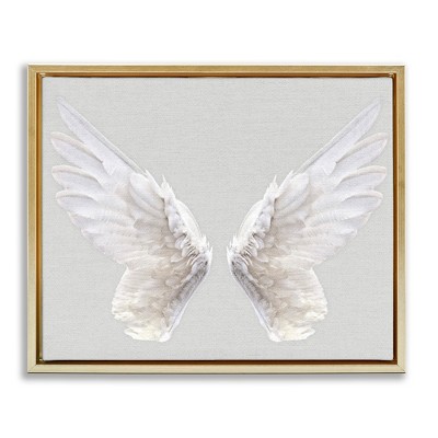 Stupell Industries Angel Wings on Grey Black Framed Floater Canvas Wall Art