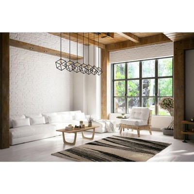 Vertical 7-Light Black and Brass Cube Pendant Chandelier