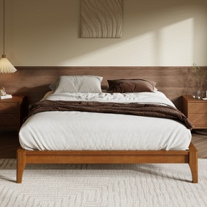 Merax Solid Bamboo Platform Bed Frame with Wooden Slats & Metal Support - 1 of 4