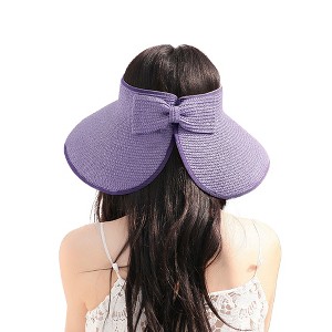Anna-Kaci Women's Wide Brim Visor Hat with Bow Detail Adjustable Velcro Closure for Beach or Outdoor Protection - 1 of 4