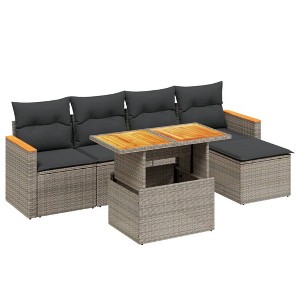 vidaXL Garden Sofa Set Grey PE Rattan 6-Piece Set UV-Resistant Materials - 1 of 4