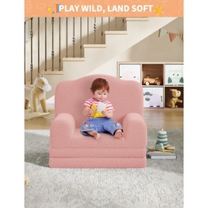 Kids Couch, 2-in-1 Comfy Toddler Couch Fold Out, Convertible Sofa to Lounger Foam Kids Chair, Crown Design Children's Reading Chair - 1 of 4