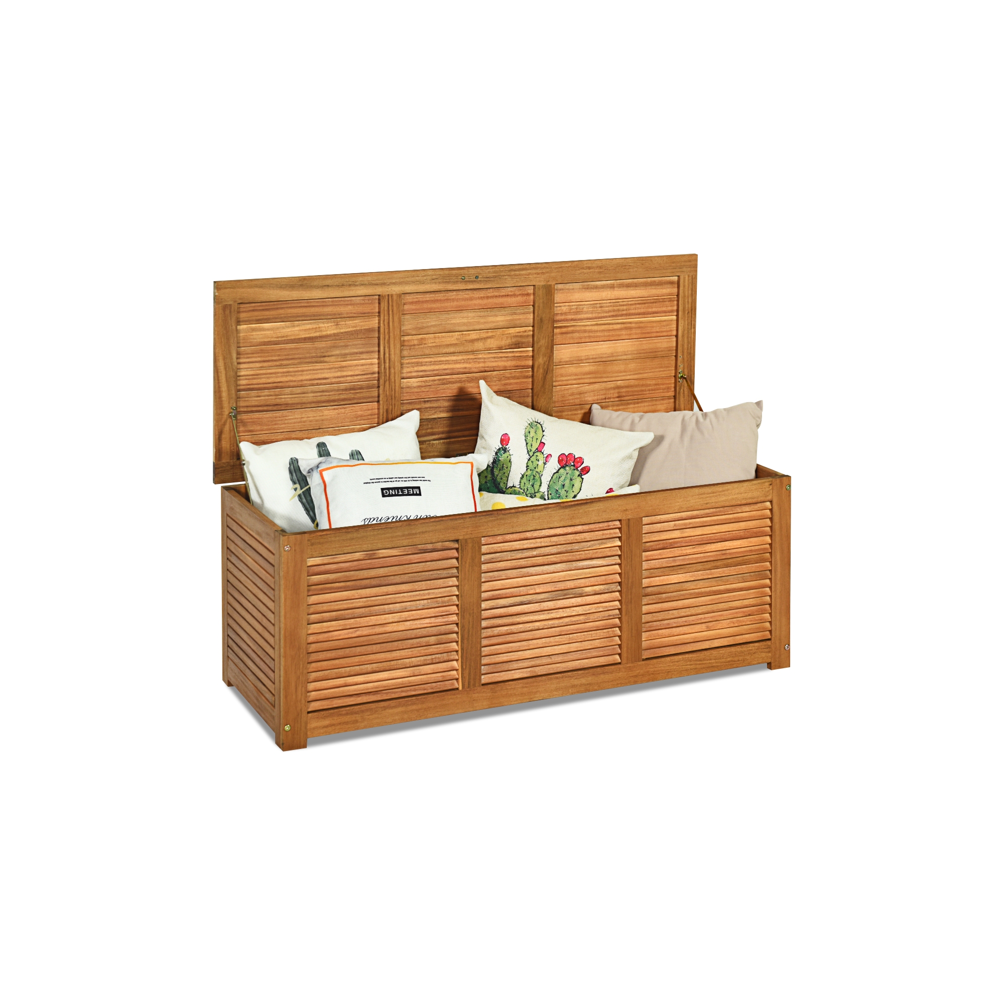 Costway 46 Gallon Deck Storage Acacia Wood Organization Toys Cushions Tools