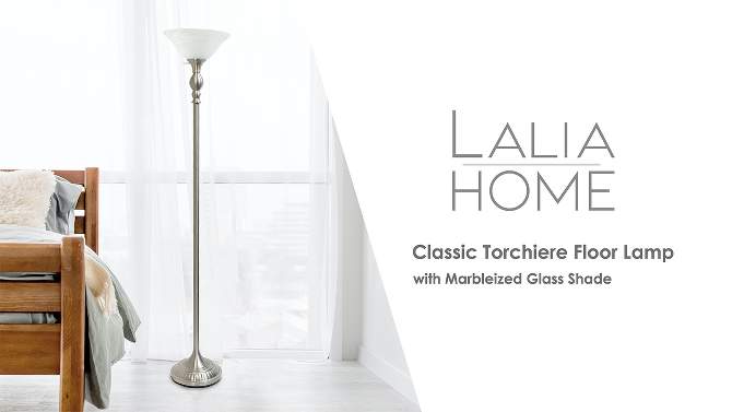 1-Light Classic Torchiere Floor Lamp with Marbleized Glass Shade - Lalia Home, 2 of 9, play video