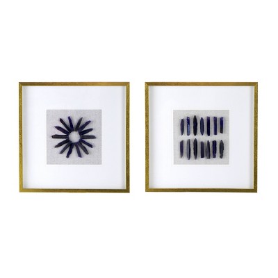 Set of 2 Grace Agate Shadow Boxes Purple/Gold - A&B Home: Transitional Style MDF Wall Art with Hanging Loops
