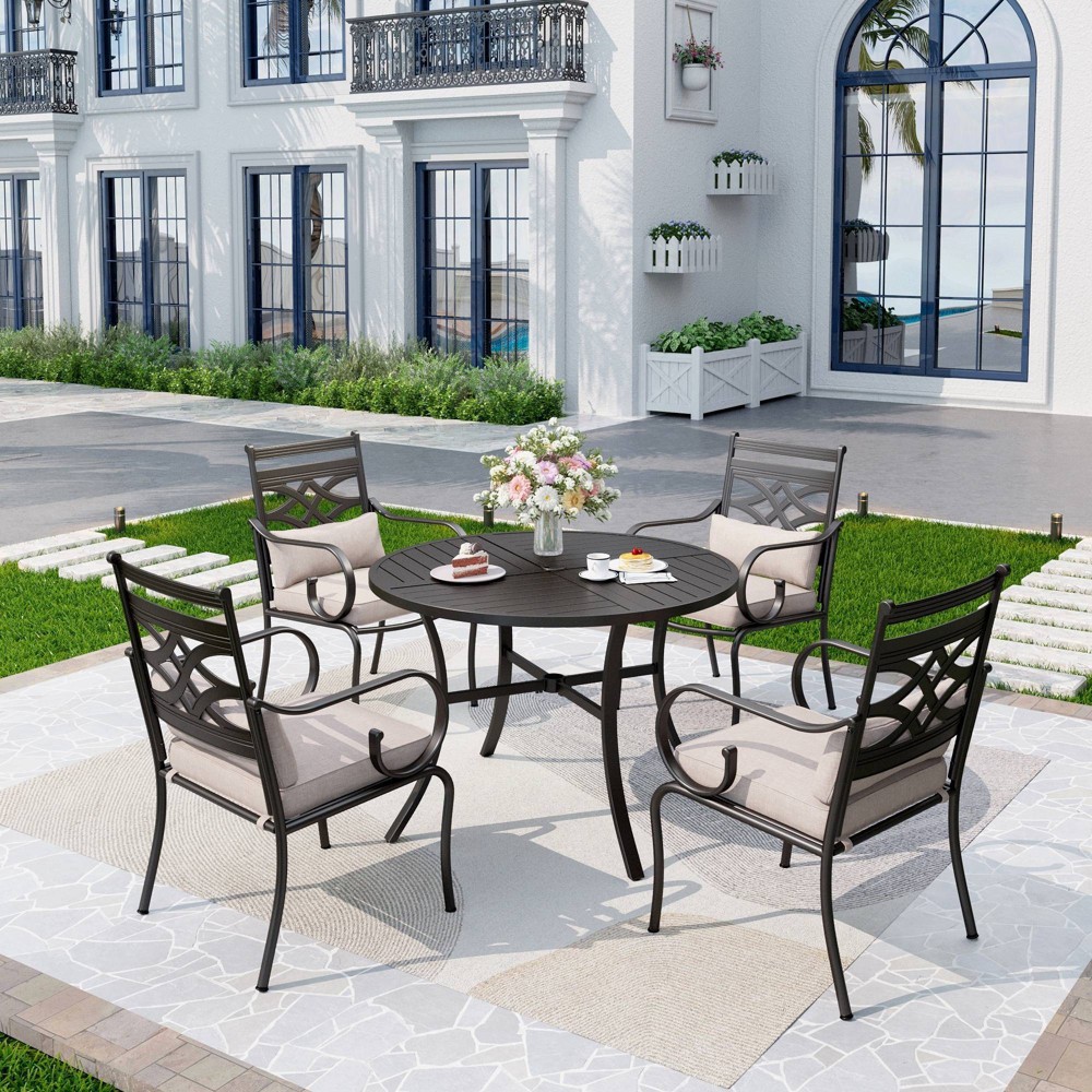 Photos - Dining Table 5pc Outdoor Dining Set with Chairs, Cushions & Metal Round Table - Captiva