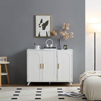 Resenkos Modern Buffet Sideboard Cabinet with Storage, Kitchen Storage Cabinets with Adjustable Shelves and 3 Carved Design Doors for Living Room,