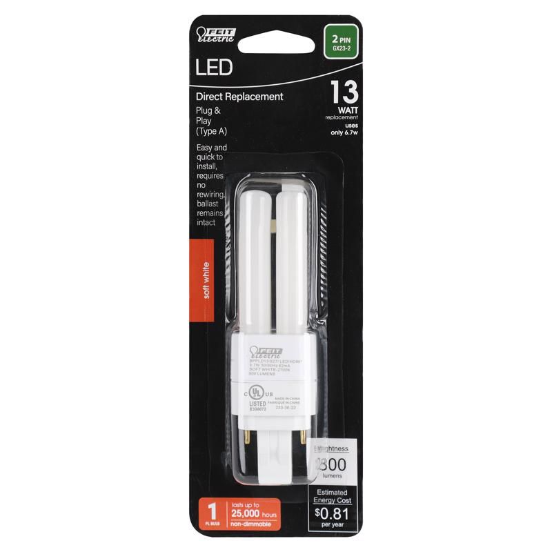Feit Electric PL GX23-2 LED Tube Light Soft White 13 Watt Equivalence 1 pk, 1 of 2