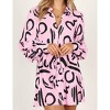 BLUEMING Womens Collar V Neck Striped Shirts Button Down Long Lantern Sleeves Tunic Mini Shirt Dress with Belt - 2 of 4
