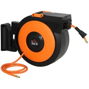 HOMCOM Retractable Air Hose Reel, Auto Rewind Air Compressor Hose Reel with Swivel Bracket, 3/8 in, 6.6 ft Lead in, 150 PSI, Black and Orange - 1 of 4