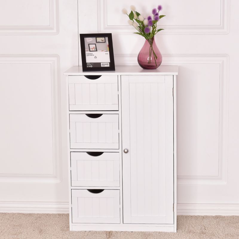 Tangkula 4 Drawer  2 Shelves Storage Cabinet Free Standing Wooden Cupboard White, 2 of 10