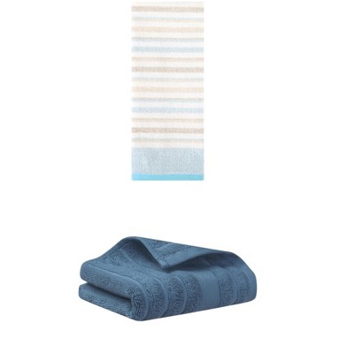 REGALWOVEN Striped Pattern Decorative Cotton Bathroom Hand Towels 14" x 30"/13" x 27" 2 Pcs