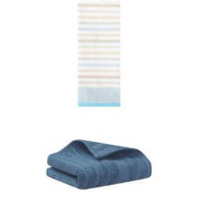 REGALWOVEN Striped Pattern Decorative Cotton Bathroom Hand Towels 14" x 30"/13" x 27" 2 Pcs - 1 of 4