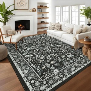 Acekool Washable Area Rug 2x6 Ultra Soft Botanical Floral Throw Carpet, Stain Resistant Non-Slip Indoor Rug for Living Room Bedroom - 1 of 4