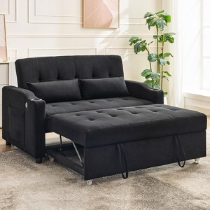 Corduroy Convertible Futon Sofa Bed, 3-in-1 Sleeper Loveseat with Pull-Out Bed, Adjustable Backrest & Charging Ports for Living Room Guest Room - 1 of 4