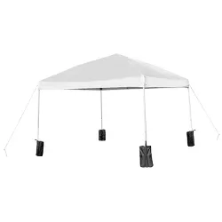 Emma and Oliver 10'x10' White Pop Up Straight Leg Canopy Tent With Sandbags and Wheeled Case