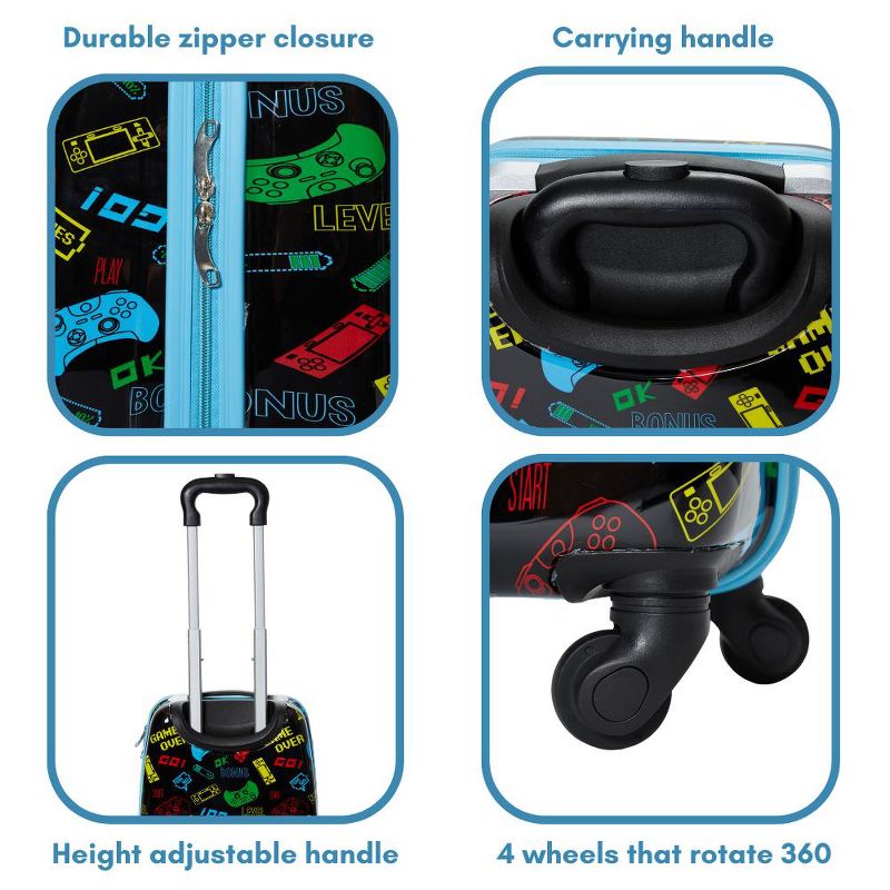 Gaming Rolling Suitcase Set with Backpack, Neck Pillow, Water Bottle, and Luggage, 5 of 8