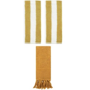 REGALWOVEN 3 Packs Striped and Solid Tassels Absorbent Soft Cotton Hand Towel for Bathroom - 1 of 4
