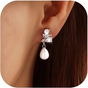 Pearl Earrings,14k Gold Plated Trendy Diamond Pearl Drop Earrings Bridal Shower Gifts Wedding jewelry for Women - 1 of 4