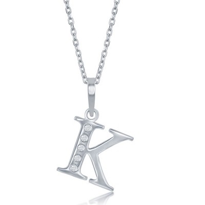 Bella Silver Sterling Silver 0.03cttw Diamond Accent Initial 18" Pendant Necklace