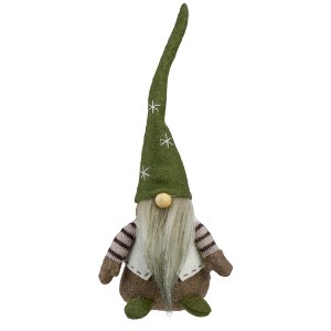 Northlight Sitting Gnome with Pointy Snowflake Hat Christmas Figure - 12" - Green and Brown - 1 of 4