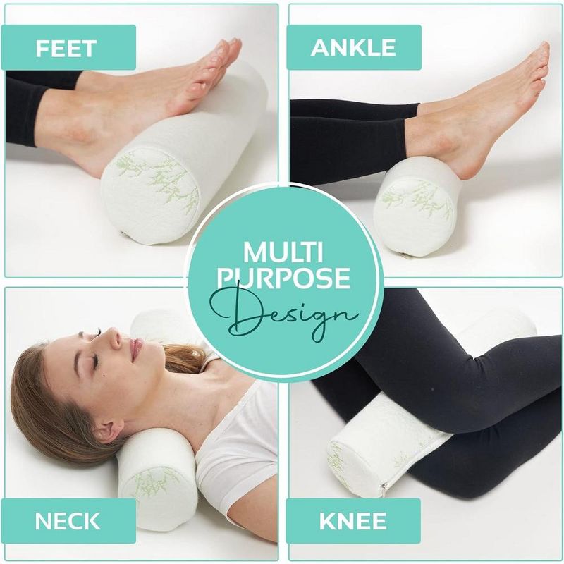 Allsett Health 2 Pack Cervical Neck Memory Foam Pillow, Bolster Pillow, Neck Pillow Support for Sleeping | Bolster Pillow for Bed, Legs, Back- White, 3 of 8