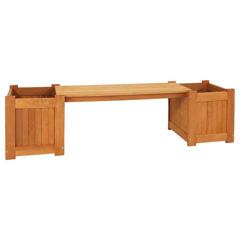 Sunnydaze Outdoor Meranti Wood with Teak Oil Finish Wooden Garden Planter Box Bench Seat - 68" - Brown, 1 of 11
