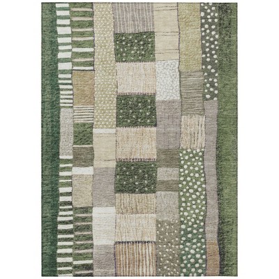 HomeRoots 5' X 8' Olive Green Beige And Ivory Geometric Washable Indoor Outdoor Area Rug