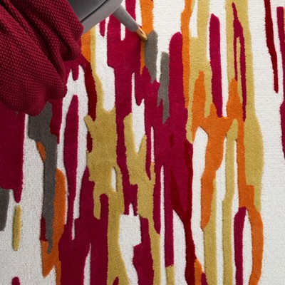 Ivory and Red Hand-Tufted Wool 6' x 6' Square Area Rug
