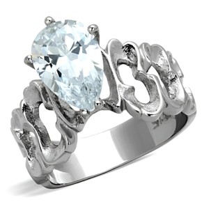 Slickblue Women's Polished Stainless Steel Teardrop CZ Ring with Clear Stone, Solitaire Style, size 5–10 - 1 of 4