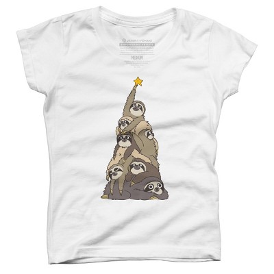 Girl's Design By Humans Christmas Tree Sloths By huebucket T-Shirt
