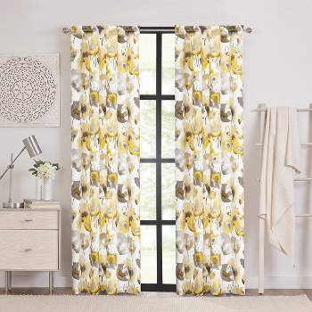 Kate Aurora Chic Living 2 Pack Semi Sheer Poppy Floral Rod Pocket Window Curtains