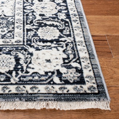 Navy and Ivory Square Oriental Synthetic Area Rug